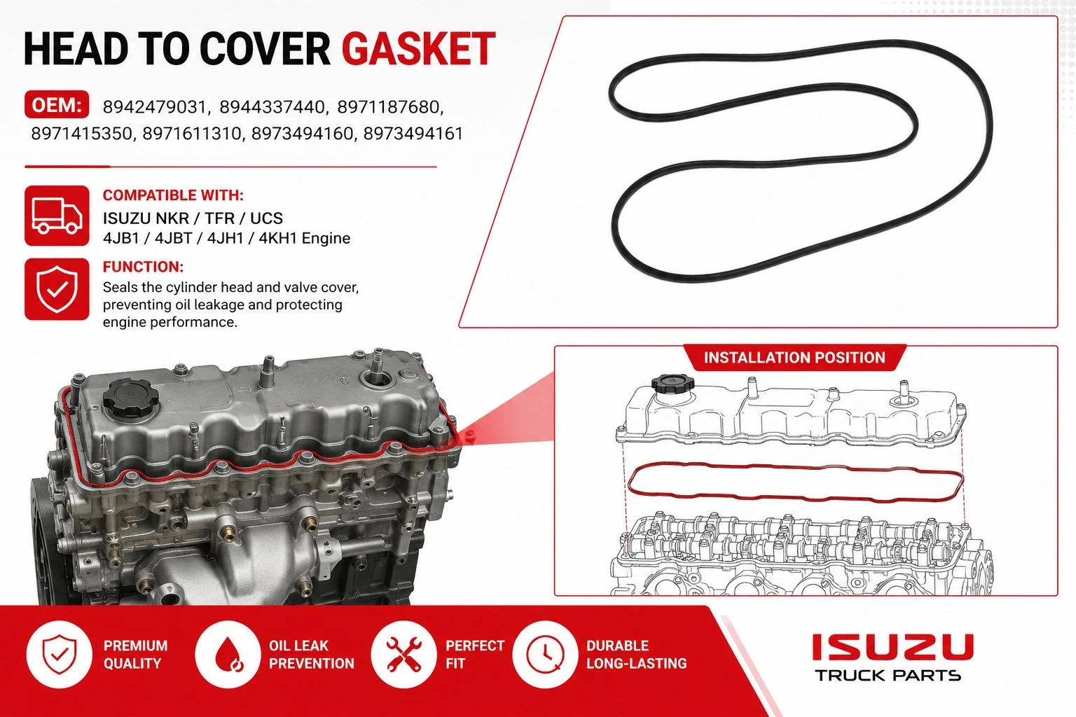 Head To Cover Gasket For ISUZU NKR TFR UCS 4JB1 4JBT 4JH1 4KH1 Engine